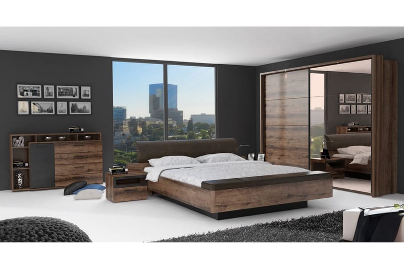 Yöpöytä Pitchcombe 52 cm Säilytyksellä Laatikko+Hylly - Ruskea/Musta - Huonekalut - Pöytä & ruokailuryhmä - Apupöytä & sivupöytä - Yöpöytä