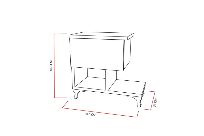 Yöpöytä Pangler 46 cm Säilytyksellä Laatikko+Hyllyt Jalat - Valkoinen - Huonekalut - Pöytä & ruokailuryhmä - Apupöytä & sivupöytä - Yöpöytä