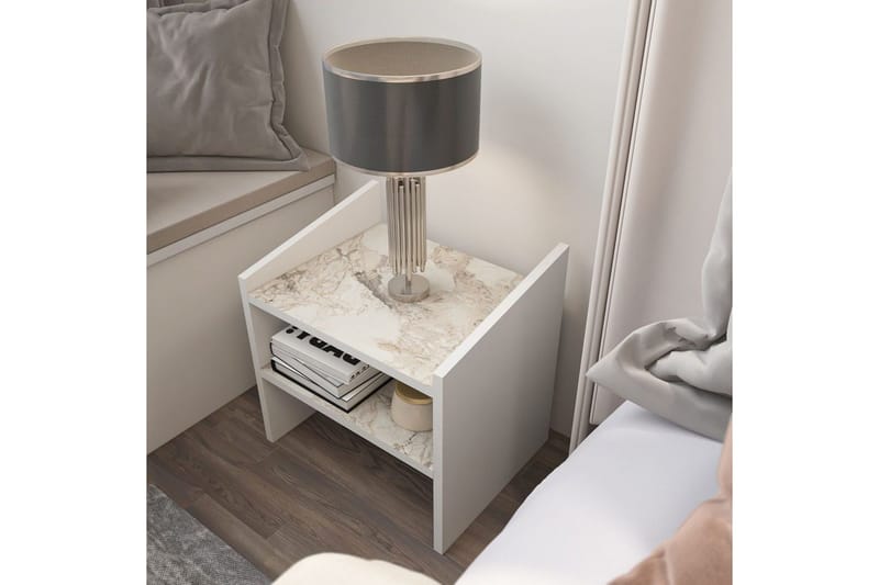 Zalric Yöpöytä 45 cm - Valkoinen - Huonekalut - Pöytä & ruokailuryhmä - Apupöytä & sivupöytä - Yöpöytä