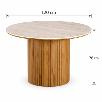 Arvo pyöreä ruokapöytä 120 cm travertiinia pylväsjalalla tammenjäljitelmää - Beige - Huonekalut - Pöytä & ruokailuryhmä - Ruokapöydät & keittiön pöydät