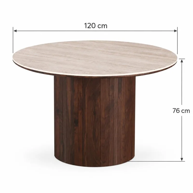 Arvo pyöreä ruokapöytä 120 cm, Travertiini - Pähkinäpuu - Huonekalut - Pöytä & ruokailuryhmä - Ruokapöydät & keittiön pöydät