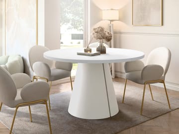 Aurion Pyöreä jatkettava ruokapöytä 100-174 cm - Beige, valkoinen - Huonekalut - Pöytä & ruokailuryhmä - Ruokapöydät & keittiön pöydät