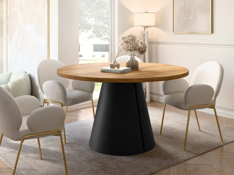 Aurion Pyöreä jatkettava ruokapöytä 120-196 cm - musta, nature - Huonekalut - Pöytä & ruokailuryhmä - Ruokapöydät & keittiön pöydät