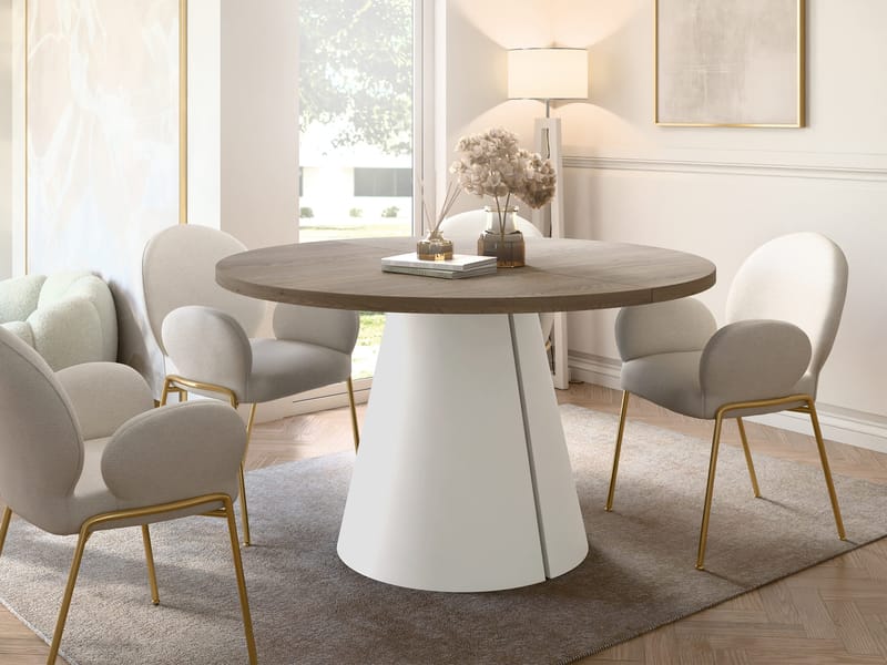 Aurion Pyöreä jatkettava ruokapöytä 120-196 cm - beige, vaaleanruskea - Huonekalut - Pöytä & ruokailuryhmä - Ruokapöydät & keittiön pöydät