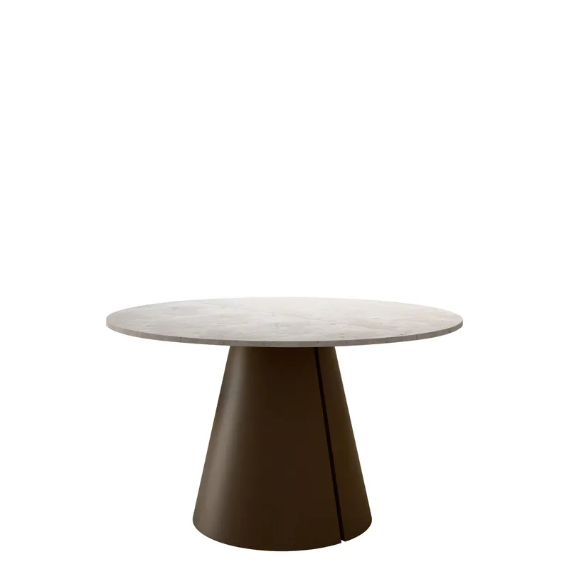 Aurion pyöreä jatkettava ruokapöytä 120–196 cm, beige travertiini/kupari