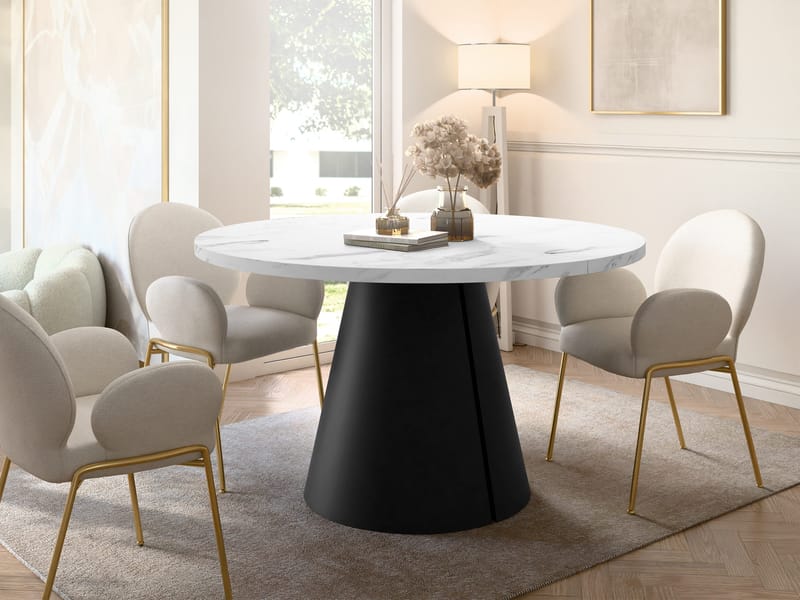Aurion Pyöreä jatkettava ruokapöytä 100-174 cm - Musta, valkoinen marmori - Huonekalut - Pöytä & ruokailuryhmä - Ruokapöydät & keittiön pöydät