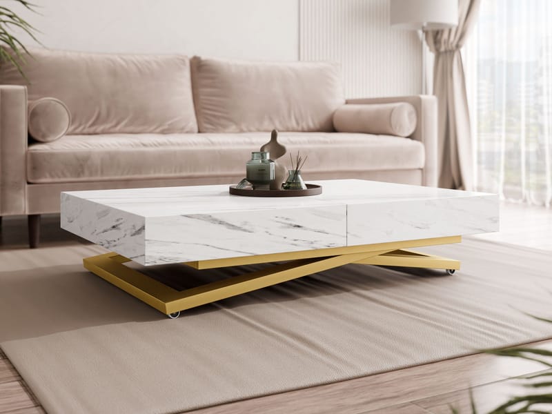 Avendi jatkettava sohvapöytä 200 cm - kulta, valkoinen marmori - Huonekalut - Pöytä & ruokailuryhmä - Sohvapöytä