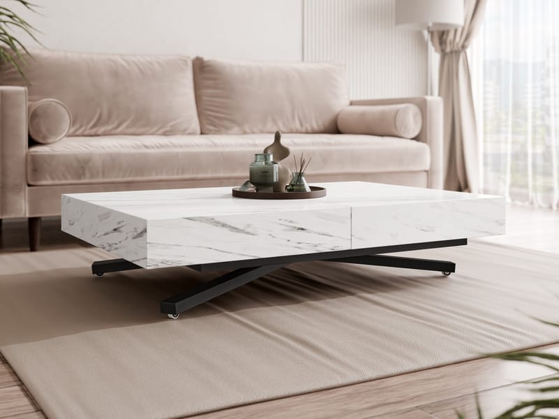 Avendi jatkettava sohvapöytä 200 cm - musta, valkoinen marmori - Huonekalut - Pöytä & ruokailuryhmä - Sohvapöytä