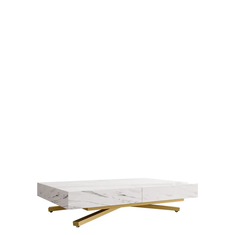 Avendi sohvapöytä 120 cm, Kulta, valkoinen marmori