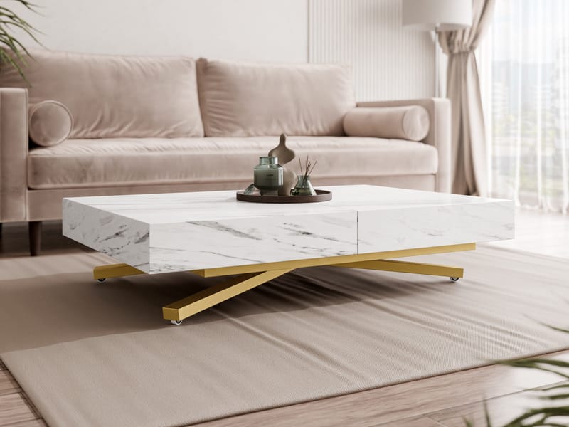 Avendi sohvapöytä 120 cm - Kulta, valkoinen marmori - Huonekalut - Pöytä & ruokailuryhmä - Sohvapöytä