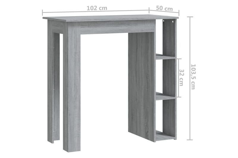 Baaripöytä hyllyllä harmaa Sonoma 102x50x103,5 cm lastulevy - Harmaa - Huonekalut - Pöytä & ruokailuryhmä - Baaripöytä
