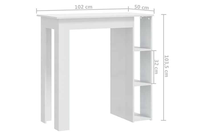 Baaripöytä hyllyllä korkeakiilto valk. 102x50x103,5cm lastul - Valkoinen - Baaripöytä