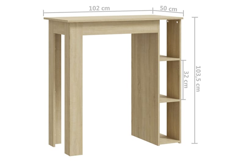 Baaripöytä hyllyllä Sonoma-tammi 102x50x103,5 cm lastulevy - Ruskea - Baaripöytä