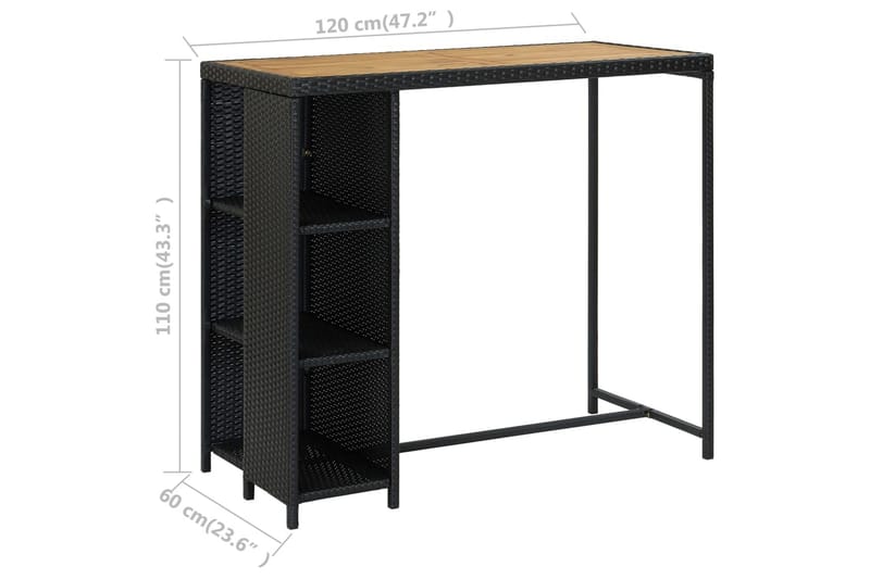 Baaripöytä säilytystelineellä 120x60x110 cm polyrottinki - Musta - Huonekalut - Pöytä & ruokailuryhmä - Baaripöytä