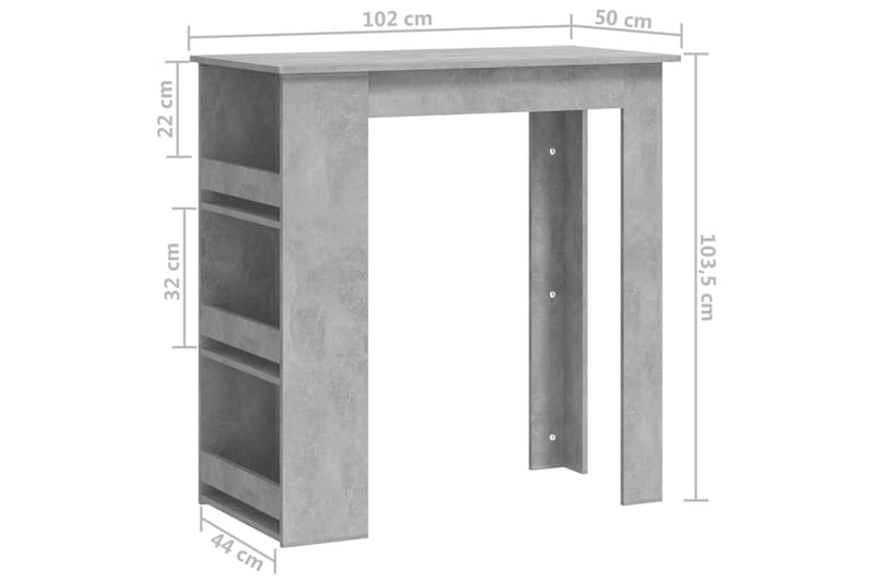 Baaripöytä säilytystelineellä betoninharmaa 102x50x103,5 cm - Harmaa - Huonekalut - Pöytä & ruokailuryhmä - Baaripöytä