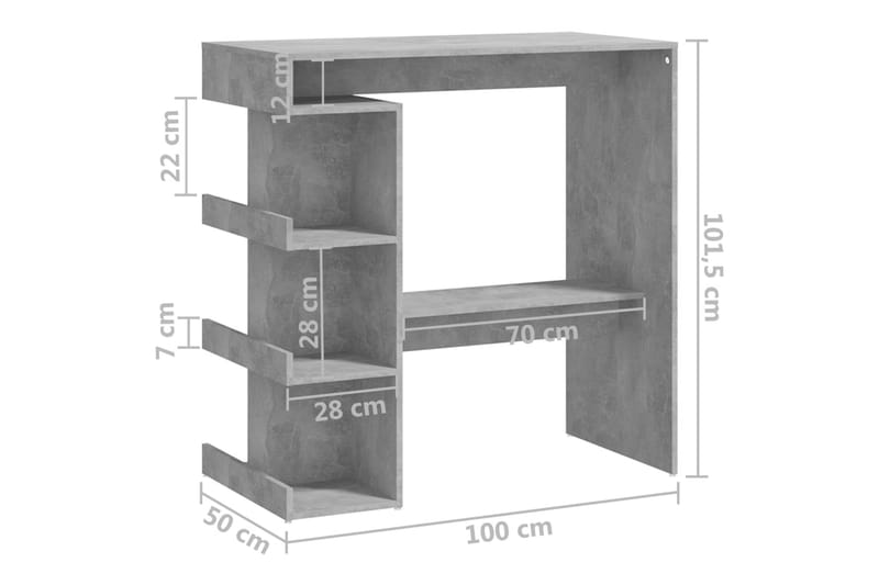 Baaripöytä säilytystelineellä harmaa 100x50x101,5 cm lastule - Harmaa - Huonekalut - Pöytä & ruokailuryhmä - Baaripöytä