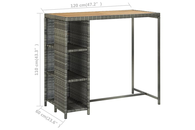 Baaripöytä säilytystelineellä harmaa 120x60x110 cm - Harmaa - Huonekalut - Pöytä & ruokailuryhmä - Baaripöytä