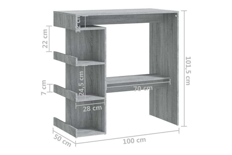 Baaripöytä säilytystelineellä harmaa Sonoma 100x50x101,5 cm - Harmaa - Baaripöytä