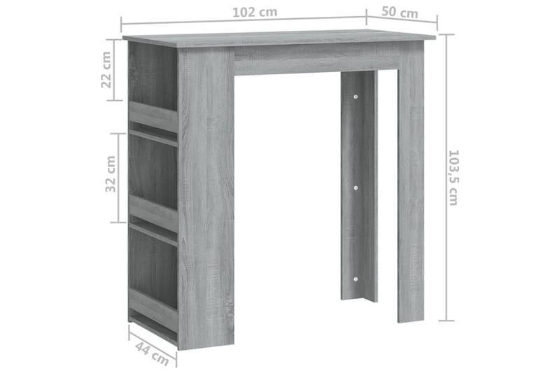 Baaripöytä säilytystelineellä harmaa Sonoma 102x50x103,5cm l - Harmaa - Huonekalut - Pöytä & ruokailuryhmä - Baaripöytä