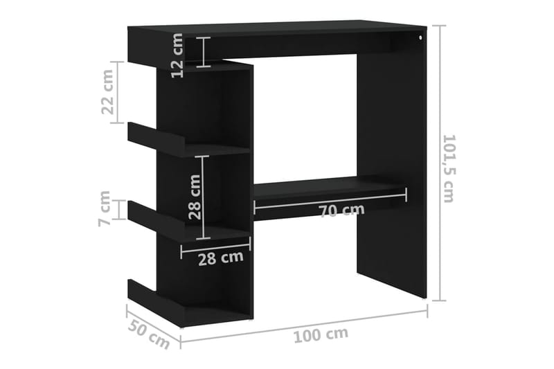 Baaripöytä säilytystelineellä musta 100x50x101,5 cm lastulev - Musta - Huonekalut - Pöytä & ruokailuryhmä - Baaripöytä