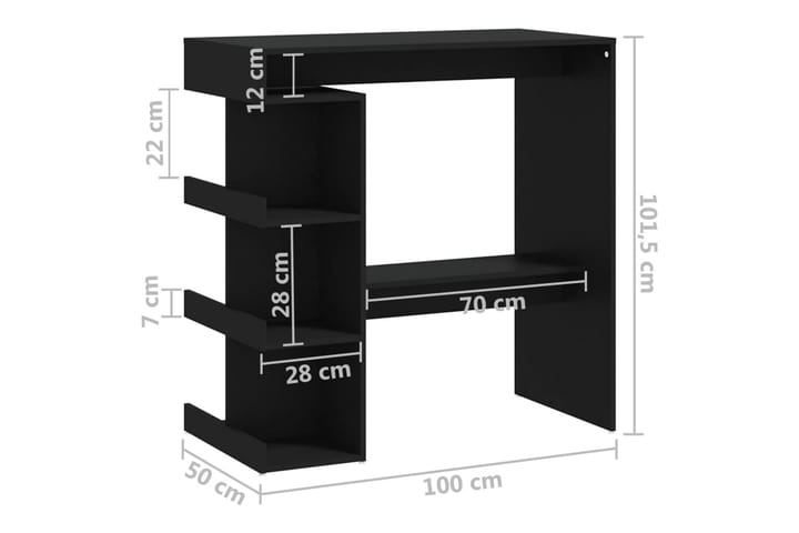 Baaripöytä säilytystelineellä musta 100x50x101,5 cm lastulev - Musta - Baaripöytä