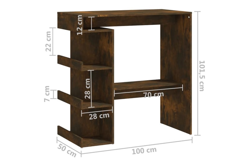 Baaripöytä säilytystelineellä savutammi 100x50x101,5 cm levy - Ruskea - Baaripöytä