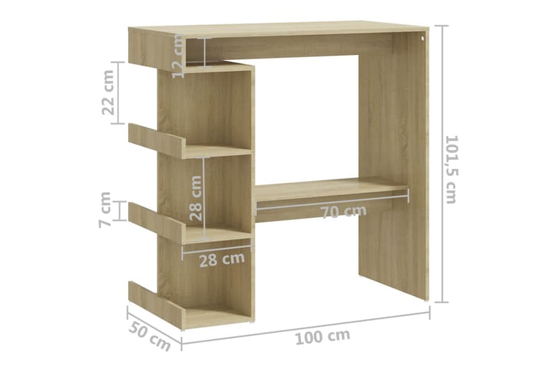 Baaripöytä säilytystelineellä tammi 100x50x101,5 cm lastulev - Ruskea - Baaripöytä