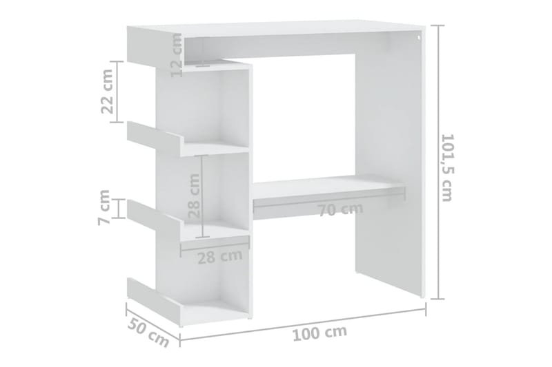 Baaripöytä säilytystelineellä valk. 100x50x101,5 cm lastulev - Valkoinen - Huonekalut - Pöytä & ruokailuryhmä - Baaripöytä