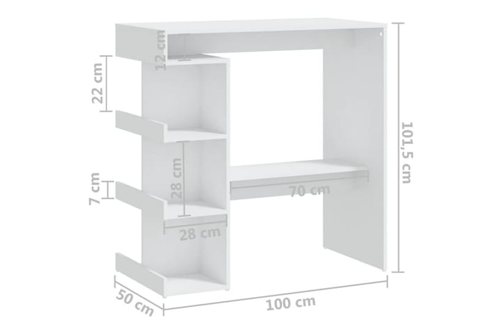 Baaripöytä säilytystelineellä valk. 100x50x101,5 cm lastulev - Valkoinen - Baaripöytä