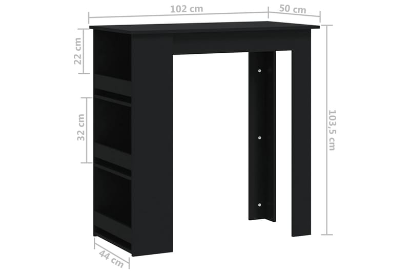 Baaripöytä säilytystelineellä musta 102x50x103,5 cm lastulev - Musta - Huonekalut - Pöytä & ruokailuryhmä - Baaripöytä