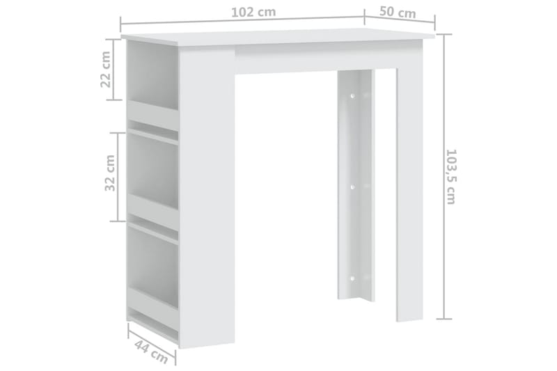 Baaripöytä säilytystelineellä valk. 102x50x103,5 cm lastulev - Valkoinen - Huonekalut - Pöytä & ruokailuryhmä - Baaripöytä