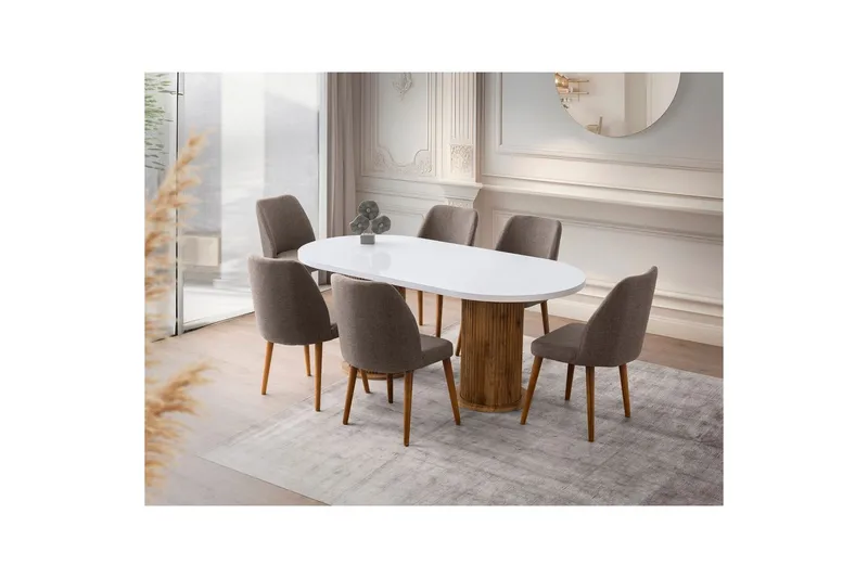 Babilas Ruokapöytä 180 cm Soikea - Valkoinen - Huonekalut - Pöytä & ruokailuryhmä - Ruokapöydät & keittiön pöydät