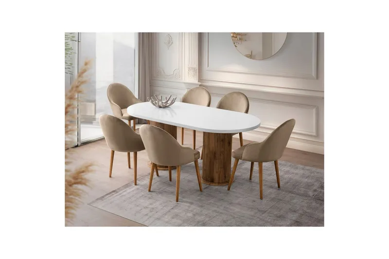 Babilas Ruokapöytä 180 cm Soikea - Valkoinen - Huonekalut - Pöytä & ruokailuryhmä - Ruokapöydät & keittiön pöydät