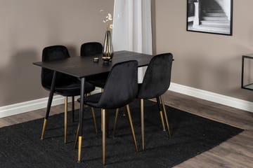 Balisa-ruokailuryhmä 120 cm, sisältää 4 Pontus-samettituolia - Musta/Messinki - Huonekalut - Pöytä & ruokailuryhmä - Ruokailuryhmä