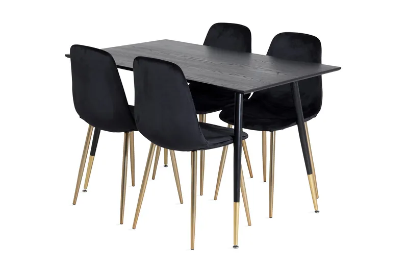Balisa-ruokailuryhmä 120 cm, sisältää 4 Pontus-samettituolia, Musta/Messinki