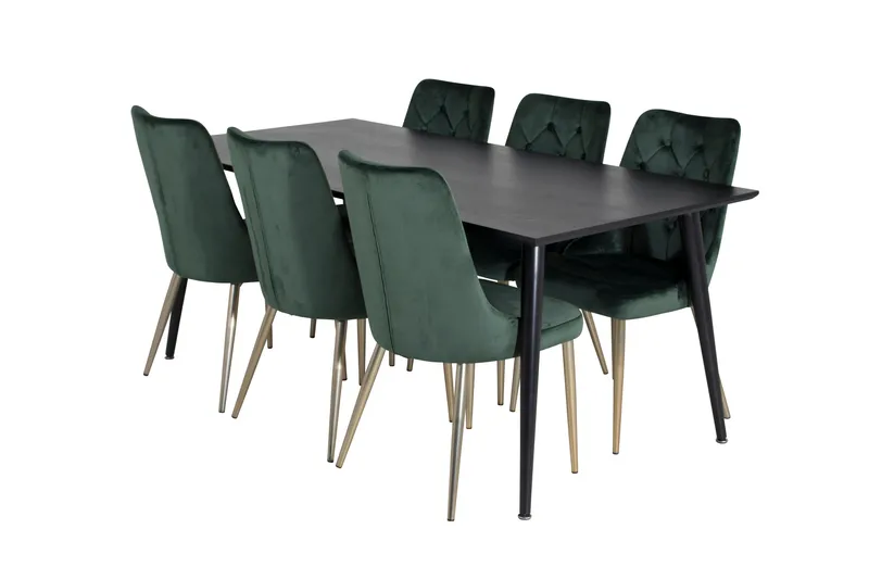 Balisa-ruokailuryhmä 180 cm, sisältää 6 Valerie Lyx -tuolia, Sametti/Musta/Tummanvihreä/Kulta