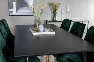 Balisa-ruokailuryhmä 180 cm, sisältää 6 Valerie Lyx -tuolia - Sametti/Musta/Tummanvihreä/Kulta - Huonekalut - Pöytä & ruokailuryhmä - Ruokailuryhmä