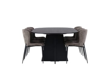 Bariso-ruokapöytä 230x115x75 cm, soikea, ja 6 Modesto-ruokatuolia - Huonekalut - Pöytä & ruokailuryhmä - Ruokailuryhmä