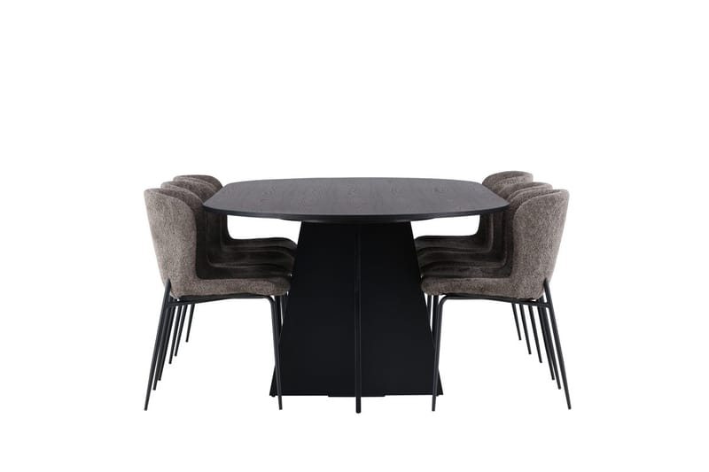 Bariso-ruokapöytä 230x115x75 cm, soikea, ja 6 Modesto-ruokatuolia - Huonekalut - Pöytä & ruokailuryhmä - Ruokailuryhmä