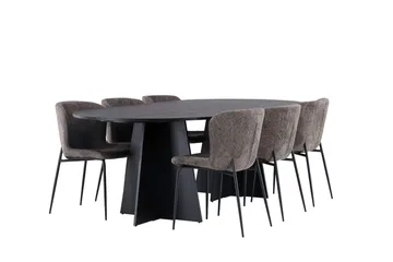 Bariso-ruokapöytä 230x115x75 cm, soikea, ja 6 Modesto-ruokatuolia - Huonekalut - Pöytä & ruokailuryhmä - Ruokailuryhmä