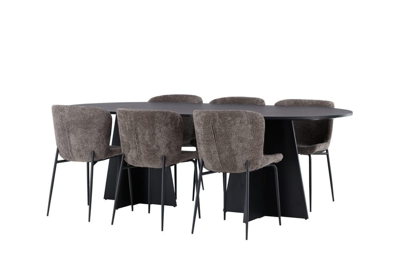 Bariso-ruokapöytä 230x115x75 cm, soikea, ja 6 Modesto-ruokatuolia