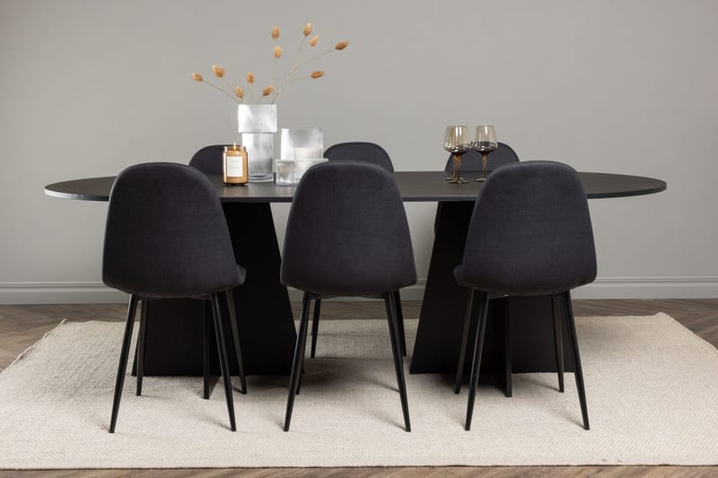 Bariso-ruokapöytä 230x115x75 cm, soikea, ja 6 Polar-ruokatuolia
