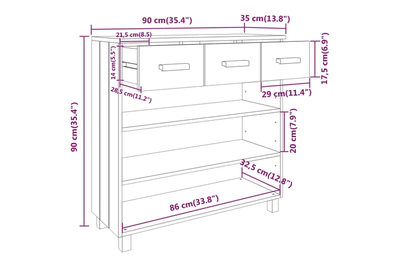 beBasic Konsolipöytä tummanharmaa 90x35x90 cm täysi mänty - Harmaa - Sohvapöytä