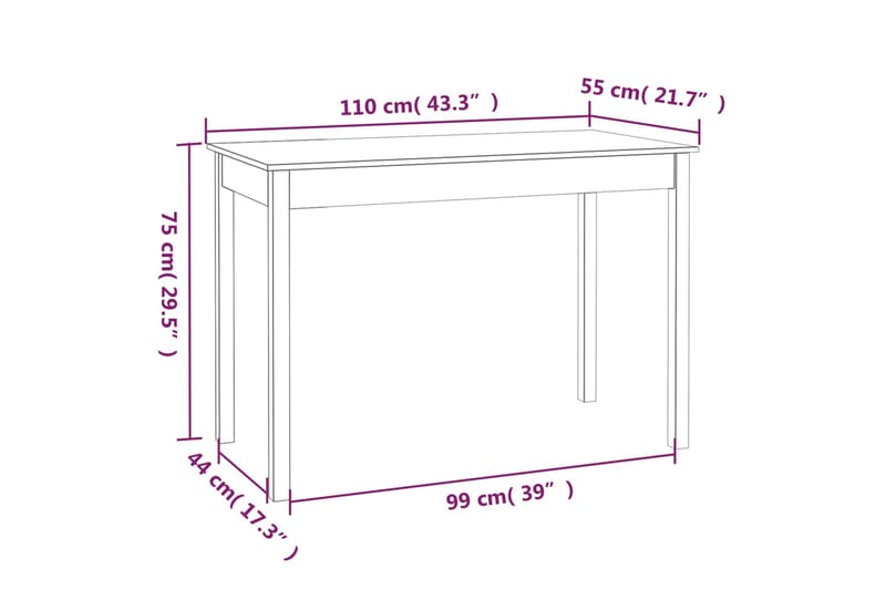 beBasic Ruokapöytä 110x55x75 cm täysi mänty - Ruskea - Ruokapöydät & keittiön pöydät