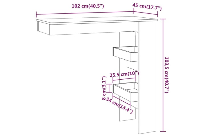 beBasic Seinäkiinnitettävä baaripöytä harm. 102x45x103,5cm tekninen puu - Harmaa - Baaripöytä
