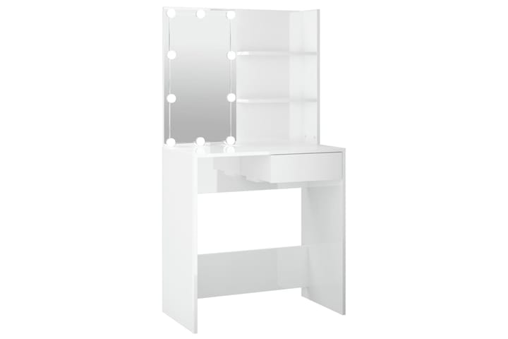 beBasic Peilipöytä LED-valoilla korkeakiilto valkoinen 74,5x40x141 cm - Valkoinen - Meikki- & kampauspöydät
