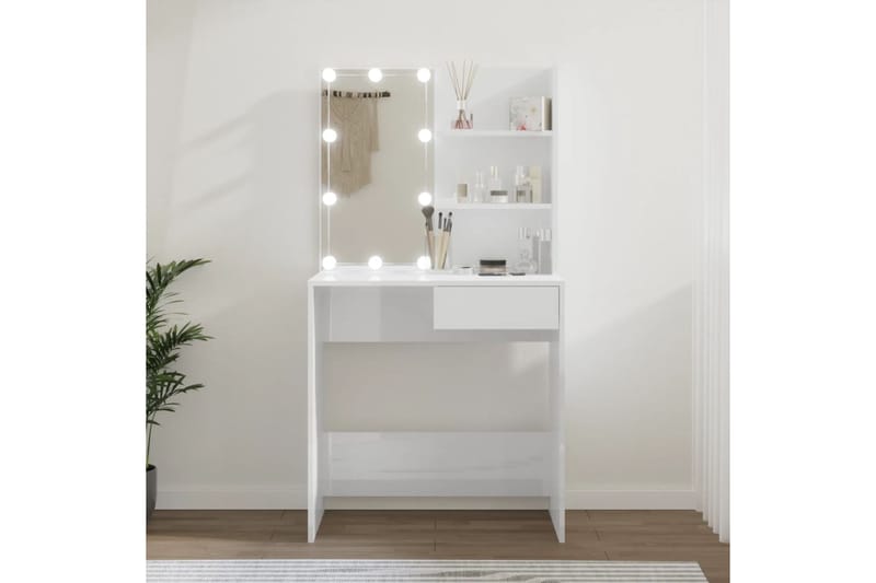 beBasic Peilipöytä LED-valoilla korkeakiilto valkoinen 74,5x40x141 cm - Valkoinen - Huonekalut - Pöytä & ruokailuryhmä - Meikki- & kampauspöydät