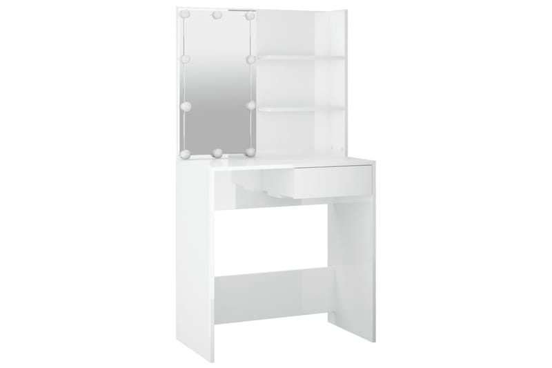 beBasic Peilipöytä LED-valoilla korkeakiilto valkoinen 74,5x40x141 cm - Valkoinen - Huonekalut - Pöytä & ruokailuryhmä - Meikki- & kampauspöydät