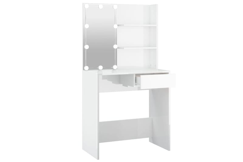 beBasic Peilipöytä LED-valoilla korkeakiilto valkoinen 74,5x40x141 cm - Valkoinen - Huonekalut - Pöytä & ruokailuryhmä - Meikki- & kampauspöydät