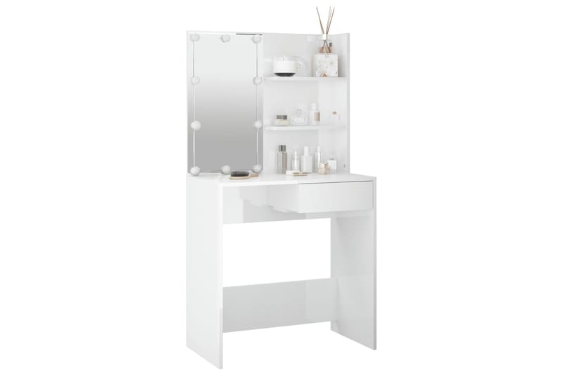 beBasic Peilipöytä LED-valoilla korkeakiilto valkoinen 74,5x40x141 cm - Valkoinen - Huonekalut - Pöytä & ruokailuryhmä - Meikki- & kampauspöydät